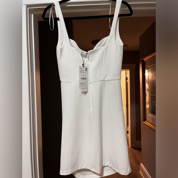Zara Draped Elasticized White Mini Dress - M - NWT - Picture 8 of 11